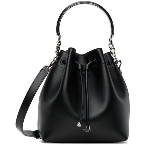 JIMMY CHOO Bon Bon Bucket Black Soft Shiny Smooth Calf Leather Bucket Bag $1750 - Picture 2 of 15